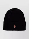 Moncler Ribbed Wool Beanie Turn-up Brim In Black