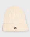 Moncler Ribbed Wool Beanie With Logo Patch In Gray