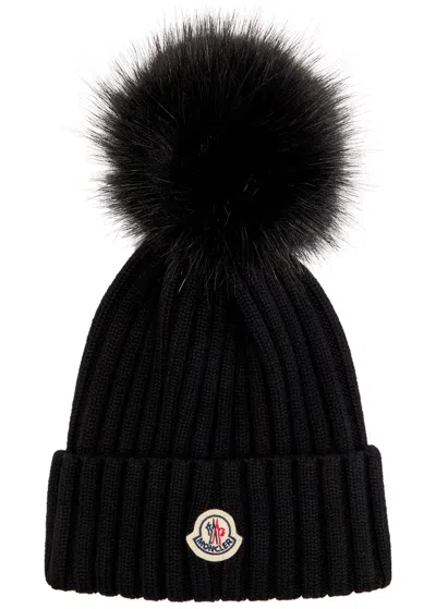 MONCLER MONCLER RIBBED WOOL BOBBLE HAT