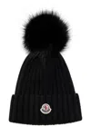 Moncler Ribbed Wool Bobble Hat In Black