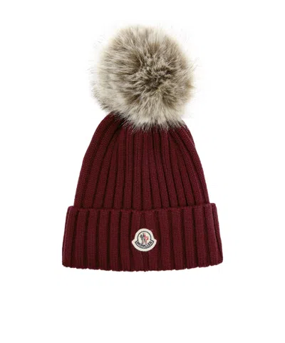 Moncler Ribbed Wool Bobble Hat In Orange