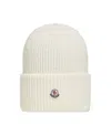 Moncler Ribbed Wool Cap With Fold-over Cuff In White
