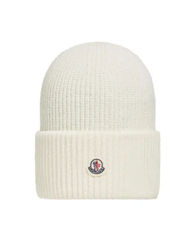 Moncler Ribbed Wool Cap With Fold-over Cuff In White
