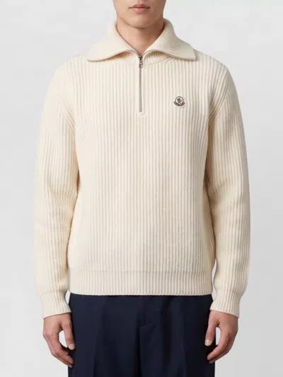 Moncler Ribbed Wool Half-zip Turtleneck Sweater In Neutral