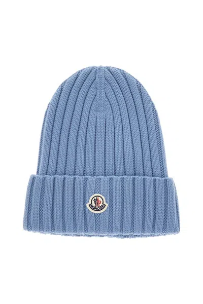 Moncler Ribbed Wool Hat In Blue