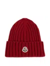 Moncler Cable-knit Wool Beanie With Logo In Burgundy In Burgundy