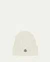 Moncler Ribbed Wool Logo Beanie In Black
