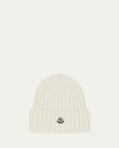 Moncler Ribbed Wool Logo Beanie In Black