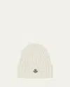 Moncler Ribbed Wool Logo Beanie In White