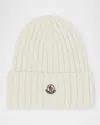 Moncler Ribbed Wool Logo Beanie In White