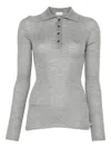 Moncler Ribbed Wool Polo Top In Gray