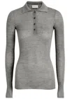 Moncler Ribbed Wool Polo Top In Gray