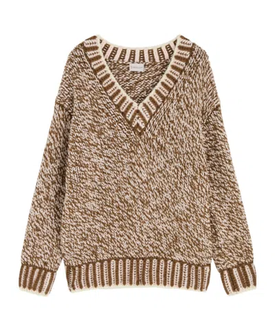Moncler Ribbed Wool-blend Jumper In Brown