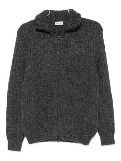 Moncler Ribbed Zip-up Cardigan In Gray