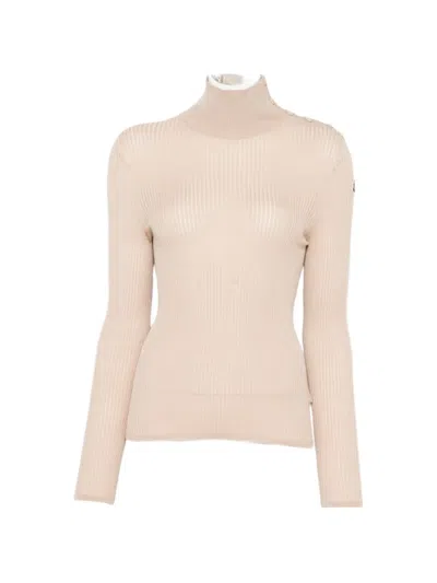 Moncler Ribbed-knit Button-fastening Sweater In Neutral
