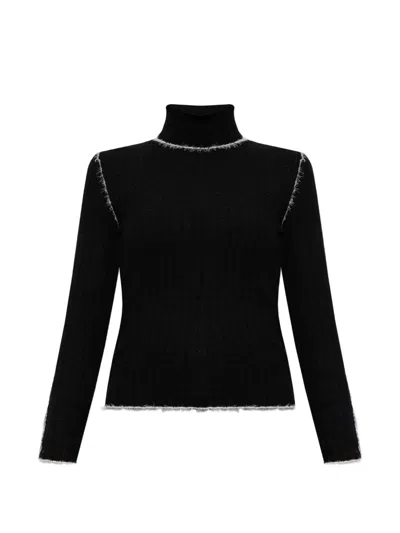 Moncler Ribbed-knit Contrast-stitch Sweater In Black