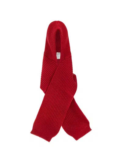 Moncler Ribbed-knit Hooded Scarf In Red