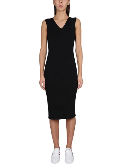 Moncler Ribbed-knit Midi Dress In Black