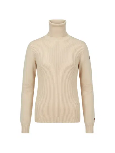 Moncler Ribbed-knit Wool-blend Turtleneck Sweater In Neutral