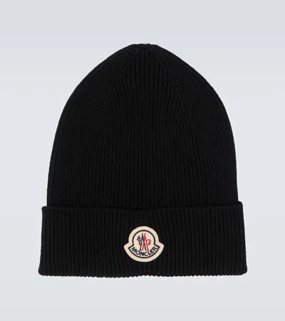 Moncler Ribbed-knit Virgin Wool Beanie In Black