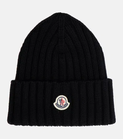 Moncler Ribbed-knit Virgin Wool Beanie In Black