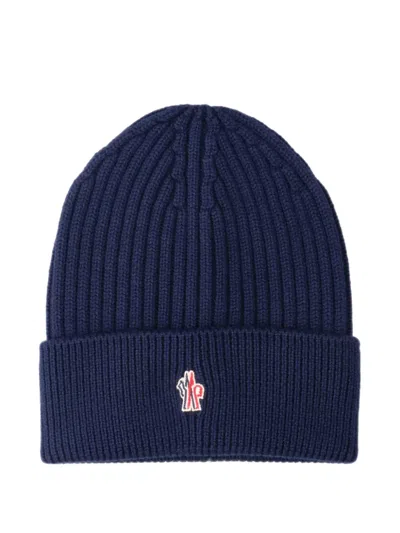 Moncler Ribbed-knit Virgin Wool Beanie Hat In Blue