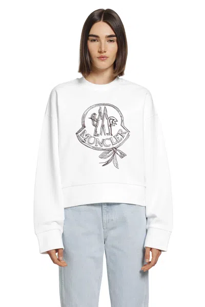 Moncler Logo-embroidered Long-sleeve Sweatshirt In White