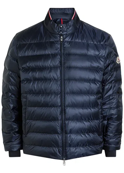 Moncler Rigel Biker Quilted Nylon Jacket In Blue