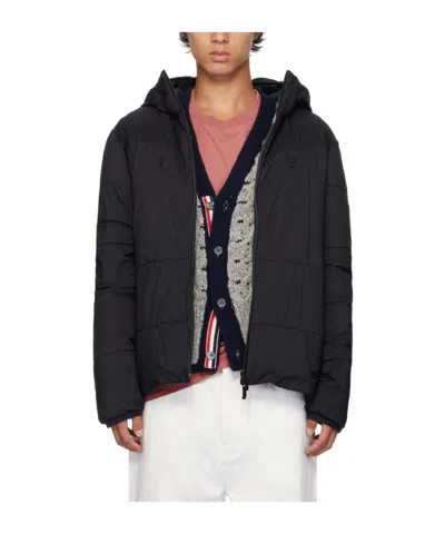 Moncler Right-collar Hooded Down Jacket In Black