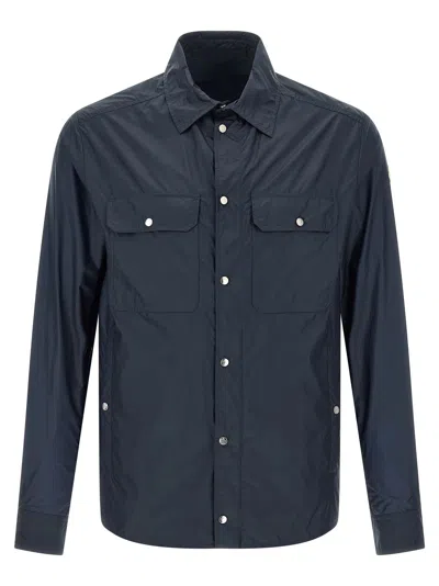 Moncler Ripstop Shirt Long Sleeves Button Down Collar In Blue