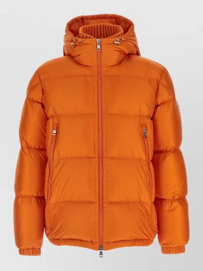 Moncler Rivau Hooded Quilted Down Jacket Pockets In Orange