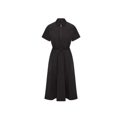 Moncler Pleated Mid-length Shirt Dress, Women, Black, Size: 44