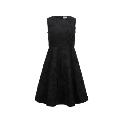 Moncler Floral Gabardine Dress Black In Noir