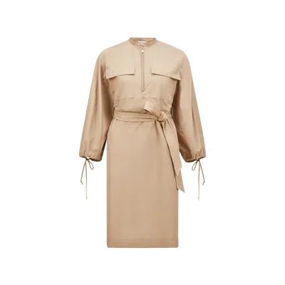 Moncler Belted Poplin Midi Dress Beige