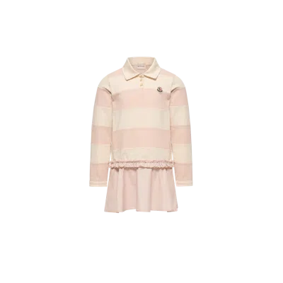 Moncler Kids' Robe Polo En Jersey Rayé, Filles, Rose, Taille: 12a In Pink