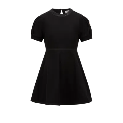 Moncler Kids' Rhinestones Cotton Piquet Polo Dress Black