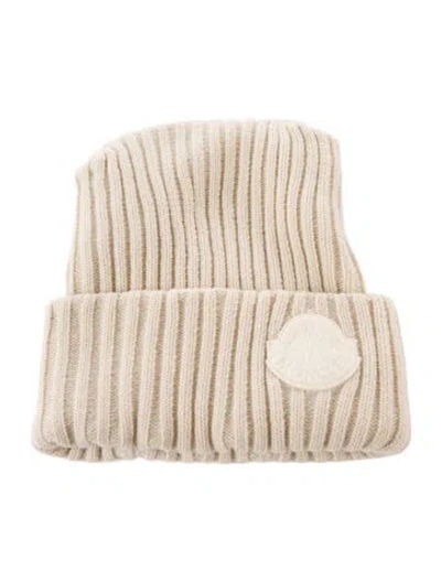 Pre-owned Moncler 'roc Nation' Virgin Wool Winter Beanie In Neutrals