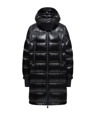 Moncler Rochelairs Hooded Long Down Jacket In Black