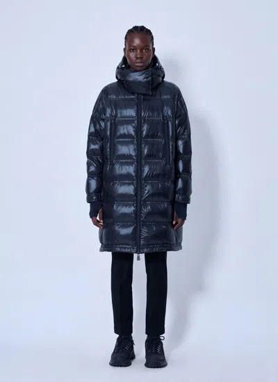 Moncler Rochelairs Hooded Long Down Jacket In Blue