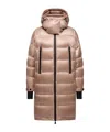 Moncler Rochelairs Hooded Long Down Jacket In Brown