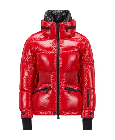 Moncler Rochers Hooded Short Style Down Jacket In Red