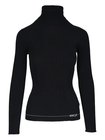 Moncler Fitted Turtleneck Knitwear Long Sleeves In Black