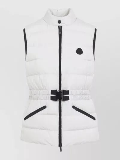 Moncler Romanticism Long Vest Belt High Collar In White