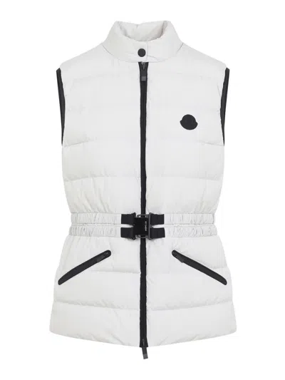 Moncler Romanticism Long Vest Belt High Collar In White