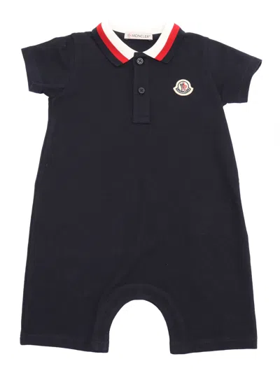 Moncler Babies' Kid - Tricolor-trimmed Cotton Romper In Blue