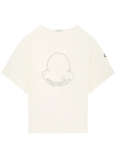 Moncler Rope Logo-appliquéd Cotton T-shirt In Ivory