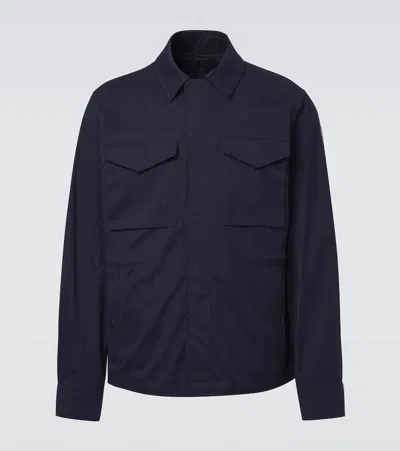 Moncler Roquille Reversible Cotton Blend Overshirt In Blue