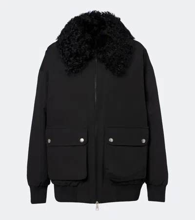 Moncler Rougequeue Shearling-trimmed Down Jacket In Black