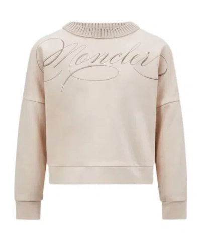 Moncler Round-collar Long-sleeve Hoodie In Nude