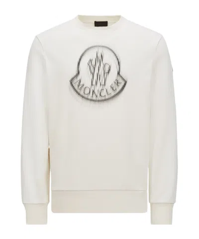 Moncler Round-collar Long-sleeve Hoodie In White